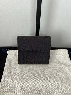 Authentic Celine Black Macadam Tri Fold Wallet Canvas Leather Certified